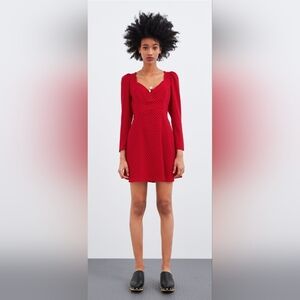 NWT ZARA Elegant Red Polka Dot Dress